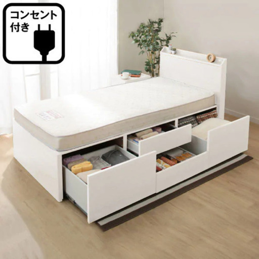 【ニトリ】棚付きチェスト型セミダブルベッドフレーム(ベルタ3 WH チェスト40)