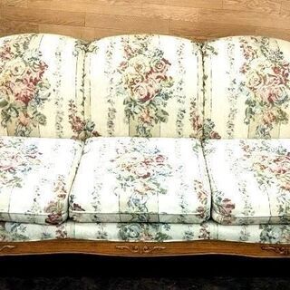 3人掛け ソファ 花柄 アンティーク調 猫脚 ゆったり座りやすい！