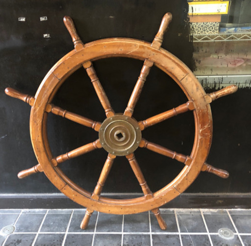 値下げ↓中古■木製■舵輪■特大■本物‼️■120cm