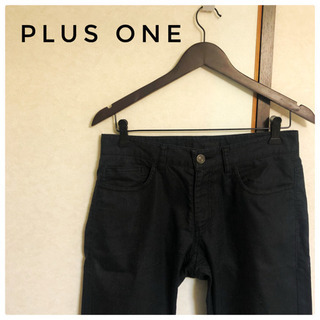 【プラスワン】メンズ チノパン 黒 7部丈