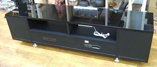 末次家具工芸(株) TVボード 幅180×奥行45×高さ48cm テレビボード 家電ボード エナメル  ガラス ローボード 黒 ブラック TV台 札幌 厚別店