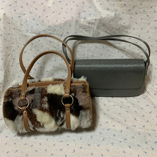 美品　美品　レディース　ハンドバッグ　セット　ファーバッグ　グレ...