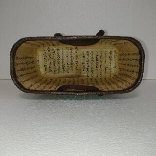 一閑張り カゴバッグ No.37 茶地 汕頭刺繍 幾何学図形模様の画像