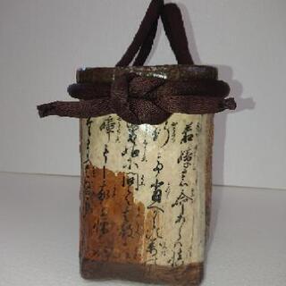 一閑張り カゴバッグ No.37 茶地 汕頭刺繍 幾何学図形模様の画像