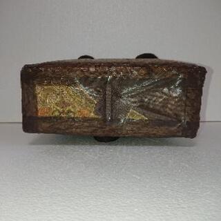 一閑張り カゴバッグ No.37 茶地 汕頭刺繍 幾何学図形模様の画像