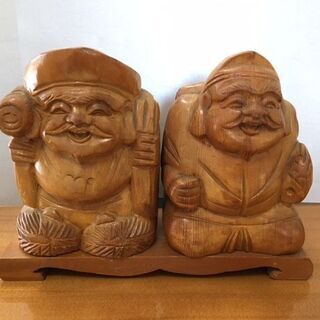 布袋様と大黒様の木彫り