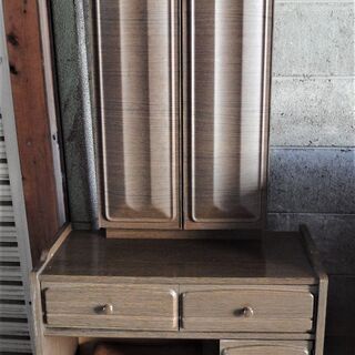 k-4◇ドレッサー 木目調◇ 鏡台/化粧台/三面鏡　コンセント差込口/椅子付き　昭和レトロの画像