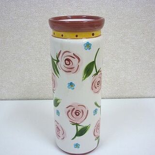 花びん 花柄 高さ約34cm 陶器 円柱 花瓶 筒形 フラワーベ...