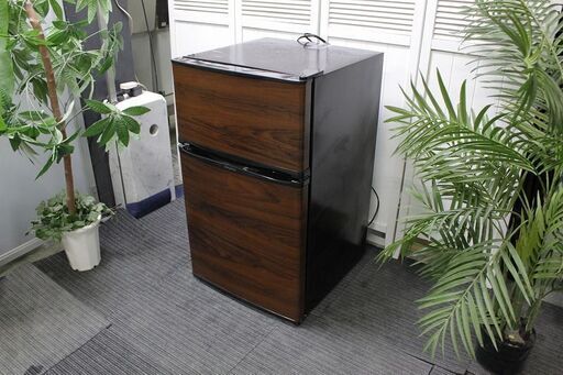 R2744) simplus 中古シンプラス 2ドア冷凍冷蔵庫 90L SP-90L2-WD ダークウッド 1人暮らし 木目 2019年製! 冷蔵庫 店頭取引大歓迎♪