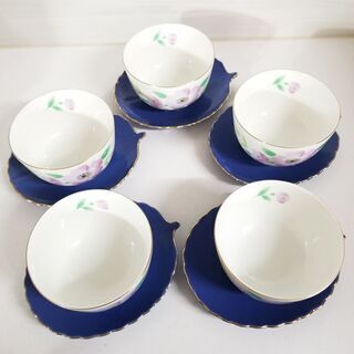 創陶湯呑茶碗☆茶托付　5つセットの画像