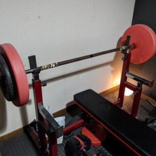 ペンチプレスラック+バーベル+重り107.5kg+プレートラックなど