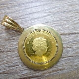 ツバル 純金 1/25oz エンジェルコイン ペンダントトップ K24金貨 K18フレーム イエローゴールド ネックレストップ 苫小牧西店の画像