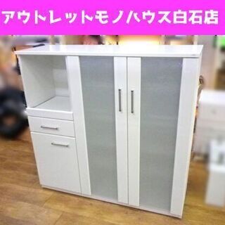 ミドルレンジボード 119×40×115cm エナメル調 ホワイト キッチンボード 食器棚 レンジ台 キッチン 収納 家具 札幌市 白石区 東札幌