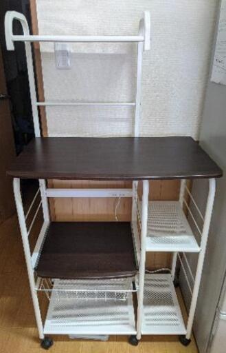 キッチンラック　キッチンワゴン　網カゴ付き