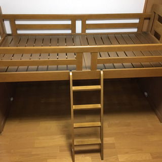 組み立て簡単木製ロフトベッド[ライトブラウン]