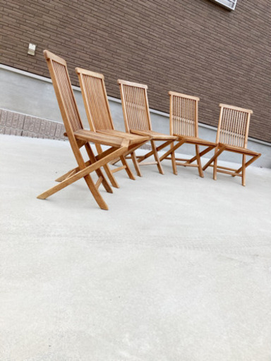 【お取引相手様有】折り畳み椅子 チークウッド フォールディングチェア ６脚セット 天然木 テラスチェア カフェチェア 無垢材 モダン