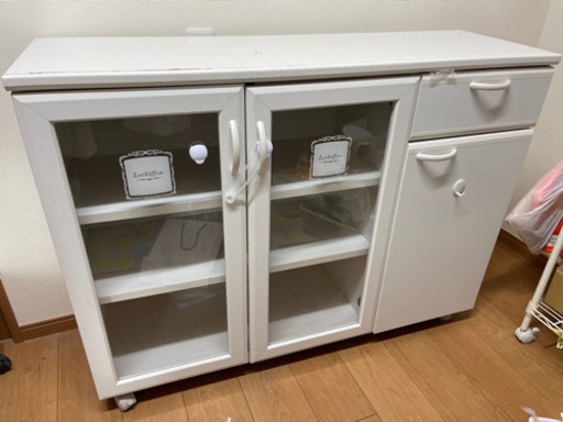 カウンターワゴン　食器棚　キャスター付　カフェ風デザイン