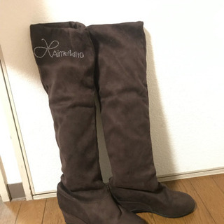値下げ！ブラウン　ロングブーツ(インヒール、スエッド)の画像
