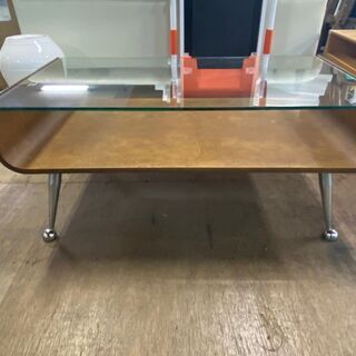 【成約済】ローテーブル　ガラス　木製　スチール