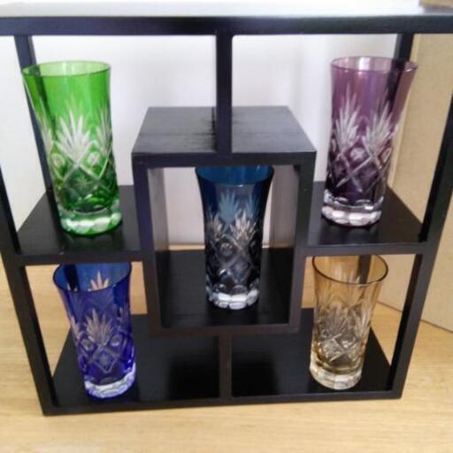 新品　切子グラス　飾り台付