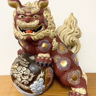中古 九谷焼 獅子 狛犬 置物