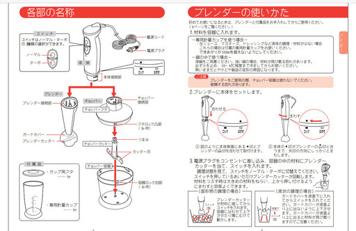 【値下げ】【断捨離】チョッパー付きハンディーブレンダー　「ツインバード工業製　KC-４８１７」