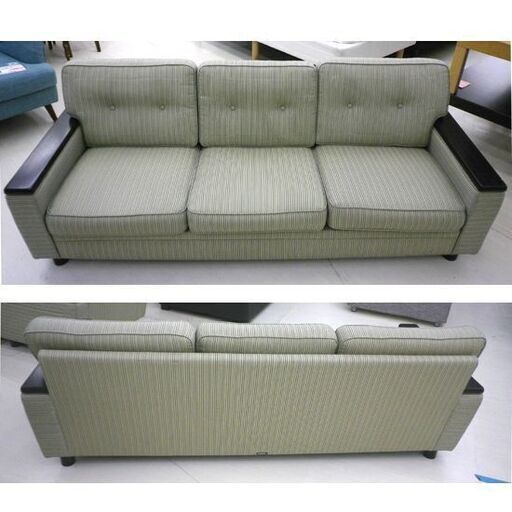値下げ！！karimoku 3人掛け ソファ 幅187×奥行75×高さ70cm US45 平織布張椅子 レトロ 応接 イス カリモク 