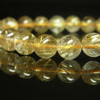 限定値下げ　現品一点物 ゴールドルチルブレスレット 金針水晶天然石数珠 8ミリ ＲＳ１ 開運招来の画像