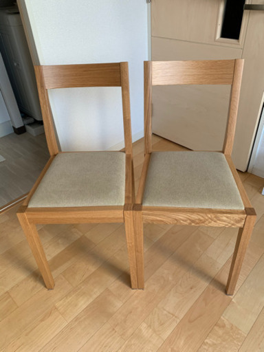2脚　無印　ダイニングチェア　オークル材