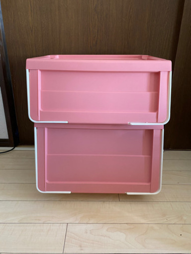 ２月お値下げ【新古品】収納ボックス　２個　大小　ピンク　スライド扉