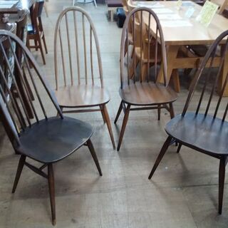 【店舗同時販売中】　Ｅｒｃｏｌ　ア―コール　クエーカーチェア４脚セット　年代不明　色バラバラ　【店頭ご来店購入限定】