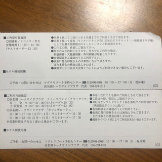 浜名湖レークサイド 温泉無料チケット2枚＋施設無料券＋ドリンク券＋ランチ半額券の画像