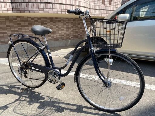 美車！27インチ　シティサイクル　D.MASSARO　６速　マットブルー　LEDオートライト　前カゴ大