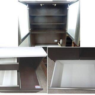 ▶レンジボード ブラウン 80×50×190 2枚扉 スライド棚 コンセント2カ所 木目 セパレート キッチンボード 食器棚 キッチンラック 家電ボード レンジラック 札幌 西野店