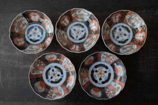 春に向けて◎時代物　伊万里　明治期　膾皿　なます皿　5客　桜　錦手　花文様