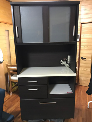 値引き【名古屋市近郊配送可能】ニトリ 食器棚 (RIPE 90KBS-DBR)