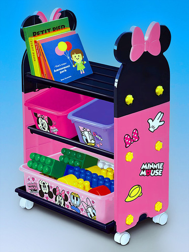 新品！ミニーマウス おもちゃ箱 キャスター ラック ディズニー 日本製 錦化成 トイステーション Disney Minnie Mouse シール付