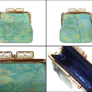CA442 大島紬 小銭入れ SHISEIDO 長財布 がま口 和柄の画像