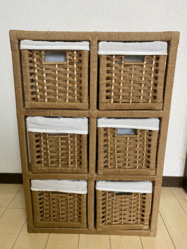【中古】収納ボックス　籐　引き出し６つ