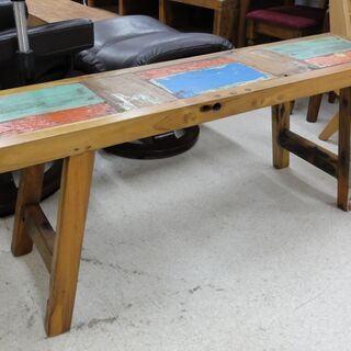 木製ベンチ ハンドペイント【ユーズドユーズ名古屋天白店】 J612