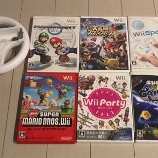 Wiiのソフト6本＋マリオカート用ハンドル