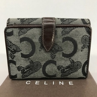CELINE オールドセリーヌ マカダム エナメルレザー×キャンバスコンパクト折財布の画像