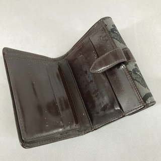CELINE オールドセリーヌ マカダム エナメルレザー×キャンバスコンパクト折財布の画像