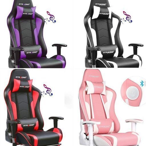 【新品/1年保証】Gtracing ゲーミングチェア オットマン スピーカー付き オフィスチェア フットレスト デスクチェア ゲーム用チェア リクライニング ハイバック ヘッドレスト ひじ掛け付き PUレザー GT890YJ ブルー