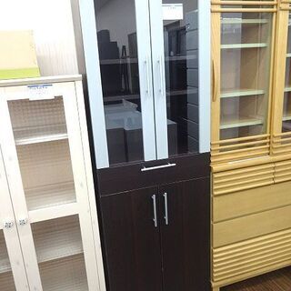 札幌 引き取り スリム食器棚 ブラウン系 キッチン収納 キャビネット 観音開き