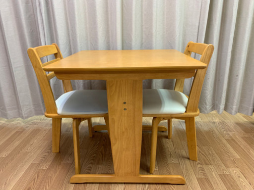 【値下げしました】ダイニングテーブル 木目 ダイニングイス セット レザー 2人 掃除済 除菌済 抗菌済