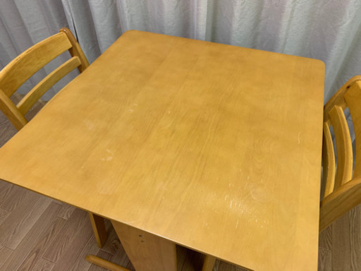 【値下げしました】ダイニングテーブル 木目 ダイニングイス セット レザー 2人 掃除済 除菌済 抗菌済