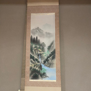 掛け軸　彩色山水　尺五巾立