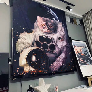《お洒落なホームインテリア》宇宙飛行士猫タペストリー（海外輸入品）の画像