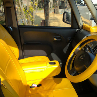 2006年式ダイハツタント専用設計シートカバーフルセット黄色オシャレの画像